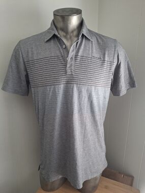 Travis Mathew Men's Light Gray Polo with Horizontal Stripe Detail